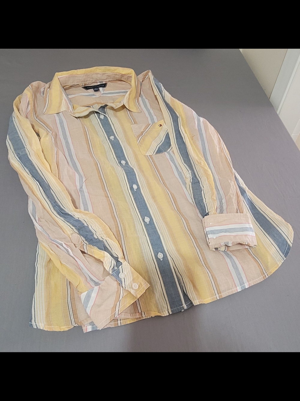Tommy Hilfiger Women's Striped Button-Up Blouse - Yellow Blue Cream